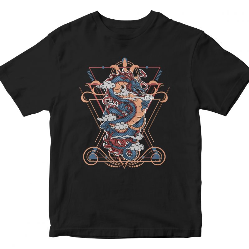 DRAGON GEOMETRIC VINTAGE t shirt designs for printify