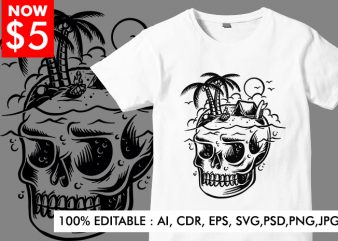 Skull Island Black and White print ready vector t shirt design