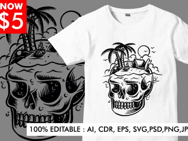 Skull island black and white print ready vector t shirt design