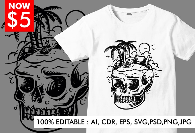 Skull Island Black and White commercial use t shirt designs