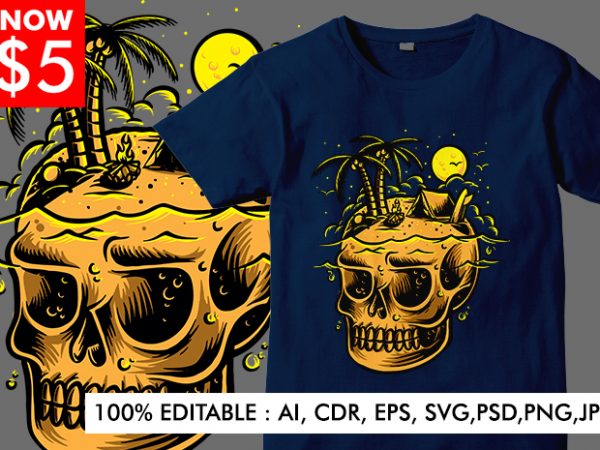 Skull island color t shirt design for sale