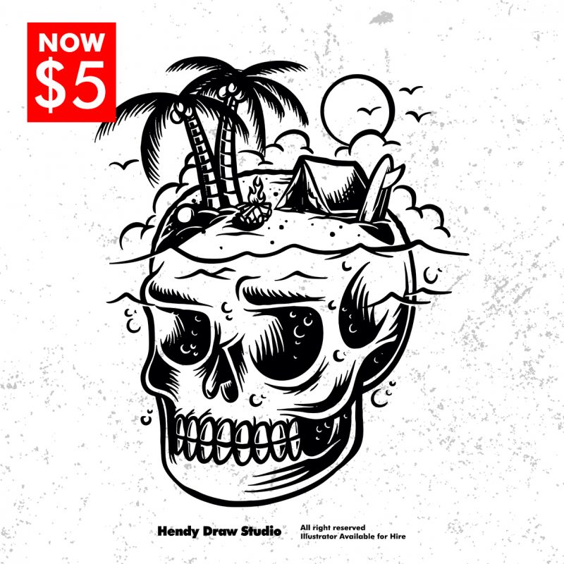 Skull Island Black and White commercial use t shirt designs
