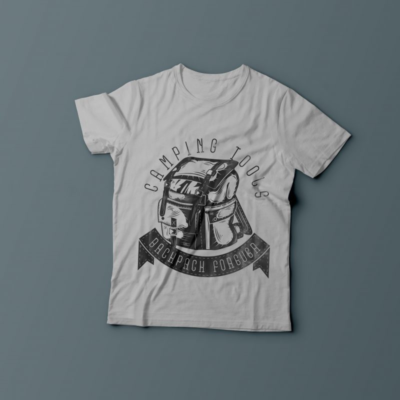 Camping backpack t shirt designs for printify