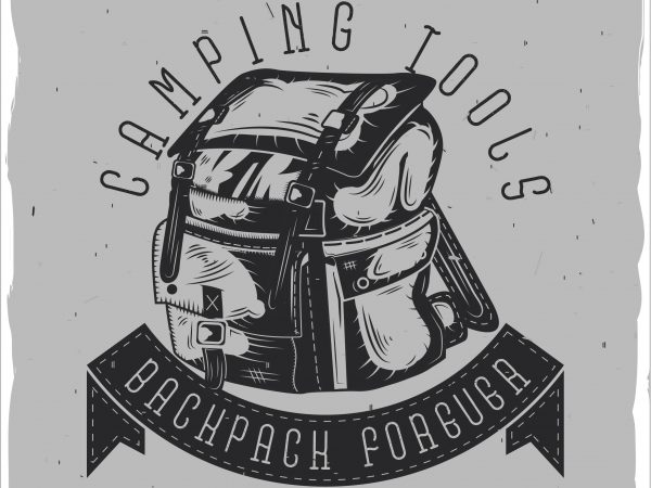 Camping backpack tshirt design vector