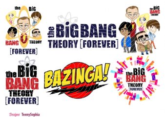 The Big Bang Theory, 6 Svg layered file for cutting machine plus Ai, Dxf and Png file with transparent background to direct print or edit.