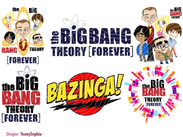 The big bang theory, 6 svg layered file for cutting machine plus ai, dxf and png file with transparent background to direct print or edit. t shirt designs for sale
