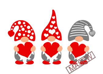 Three Gnomes Holding Hearts Svg, Valentine’s Day Svg, Gnomes Svg, Dxf, Eps, Valentine Svg Clipart, Girls Valentine Shirt Design, Cut Files