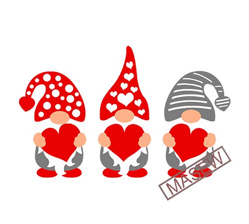 Three gnomes holding hearts svg, valentine’s day svg, gnomes svg, dxf, eps, valentine svg clipart, girls valentine shirt design, cut files