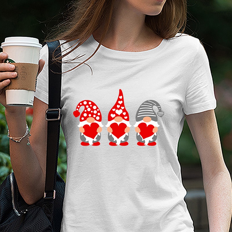 Three Gnomes Holding Hearts Svg, Valentine’s Day Svg, Gnomes Svg, Dxf, Eps, Valentine Svg Clipart, Girls Valentine Shirt Design, Cut Files t shirt designs for printify