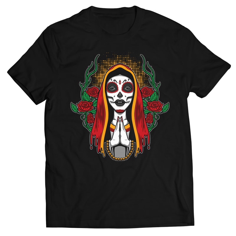 Holy Muerte Girl – Vector T-shirt Design t-shirt designs for merch by amazon
