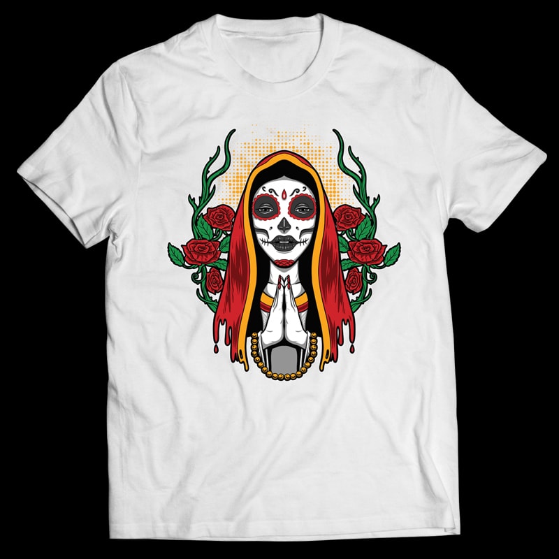 Holy Muerte Girl – Vector T-shirt Design t-shirt designs for merch by amazon