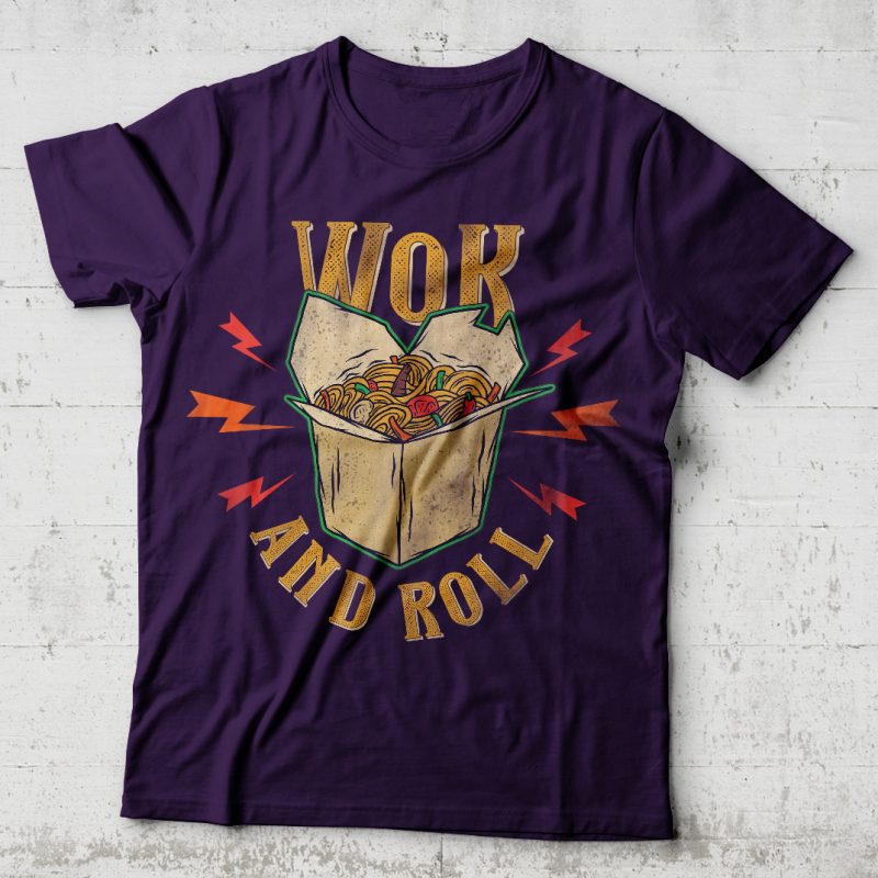 Wok and roll. Editable vector t-shirt design. t shirt designs for merch teespring and printful