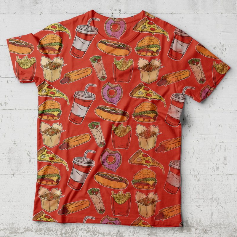 Color fast food pattern. Vector t-shirt design. commercial use t shirt designs