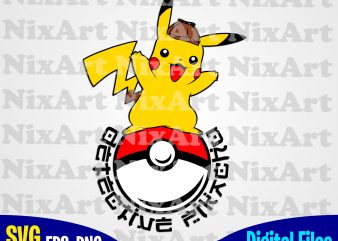 Pokemon svg, Pikachu svg, Detective Pikachu svg, eps, png files for cutting machines and print t shirt designs for sale