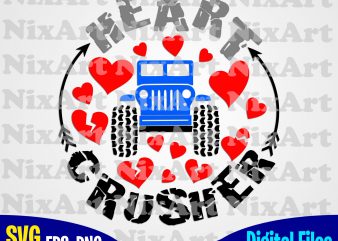 Heart Crusher, Valentine truck, Love, Valentine, Heart, Funny design svg eps, png files for cutting machines and print t shirt designs for sale