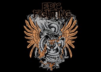 EPIC FIGHTING DRAGON VS TIGER vector t-shirt design for sale