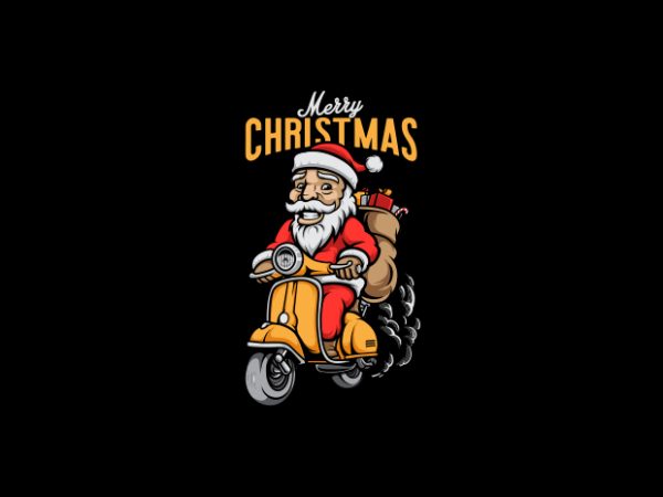 Santa ride a scooter vector t-shirt design