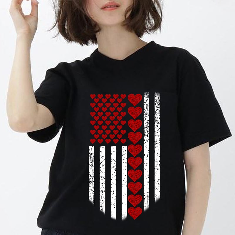 Red Heart American Flag Funny Valentines Day USA Patriotic Flag Dasign SVG PNG Silhouette Cutting File Cricut Digital Download t shirt designs for teespring