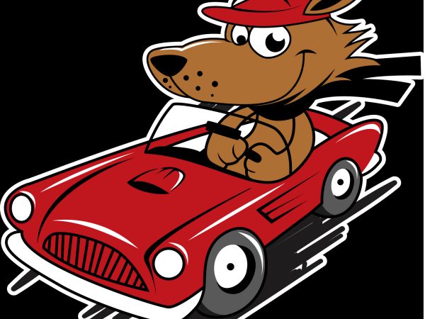 Car pug cartoon tshirt design for sale