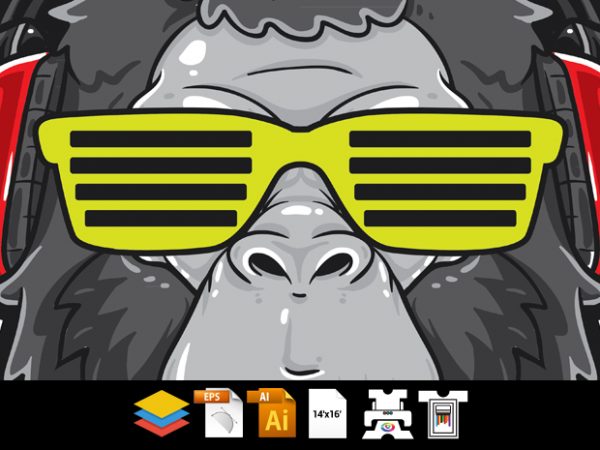 Cool Gorilla Head commercial use t-shirt design