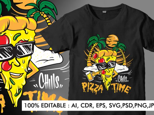 Pizza time on vacation paradise cheers beer sunset island summer vibes t shirt design for purchase