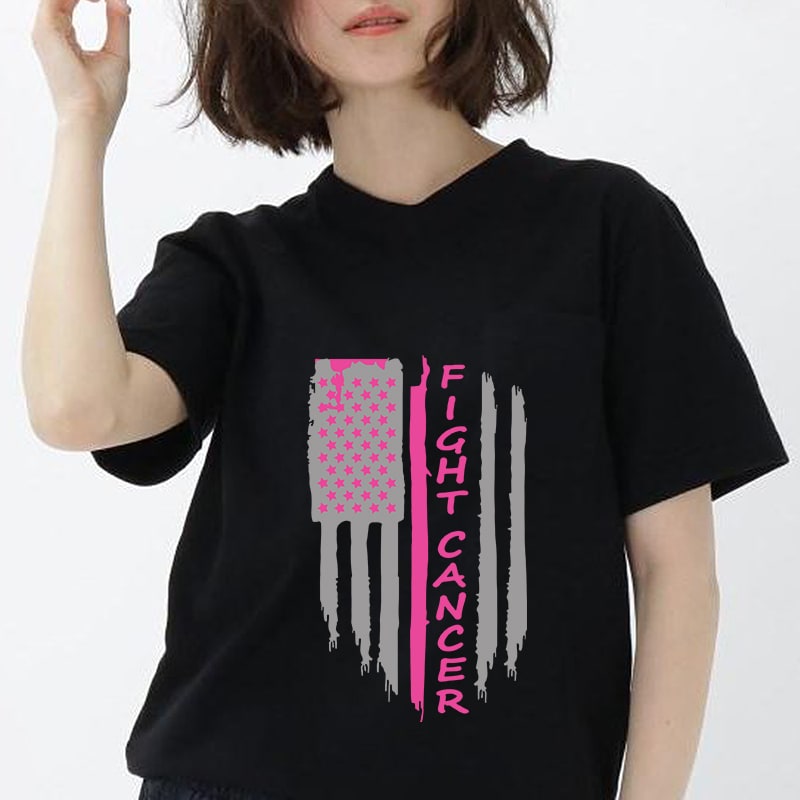 Fight Breast Cancer svg, Cancer Awareness Flag, American Flag EPS SVG PNG DXF digital download t shirt designs for teespring