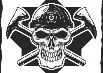 Firefighter’s skull with helmet t shirt design for purchase