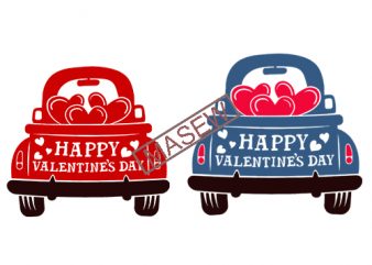 Valentine’s Red Truck Svg, Happy Valentine’s Day Svg, Dxf, Eps, Png, Vintage Truck Svg, Love Truck Svg, Hearts, Silhouette, Cricut Cut Files vector t-shirt design