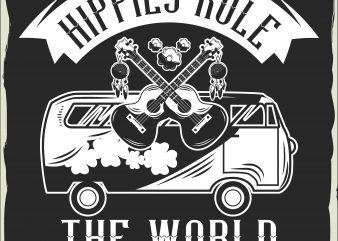 Hippie’s car with guitars t shirt design for purchase