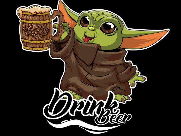 baby yoda the mandalorian drink beer print ready vector t shirt design baby yoda the mandalorian drink beer print ready vector t shirt design