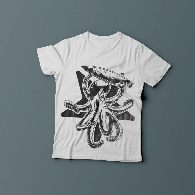 Octopus with a surfing t shirt designs for merch teespring and printful