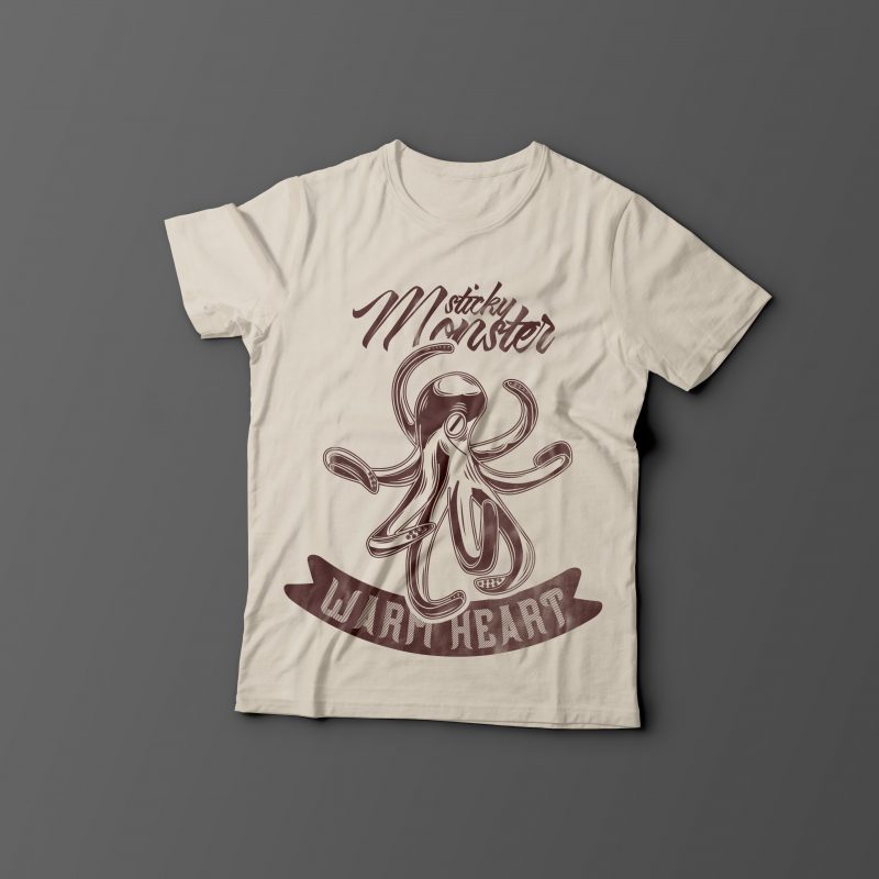 Sticky monster label tshirt design for sale