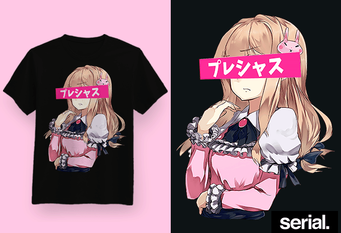 Kawaii Anime Girl Dress T-shirt Design Vector Download