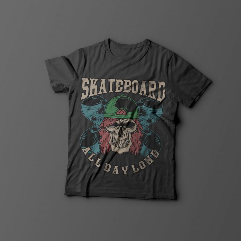 Skateboard all day long vector t shirt design