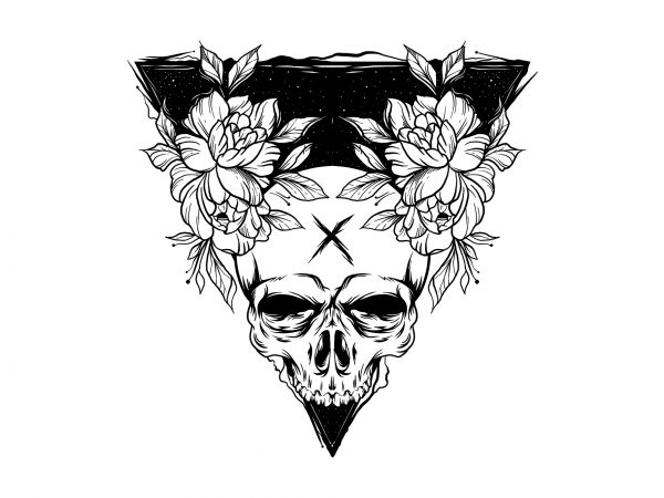 Skull flower tattoo design