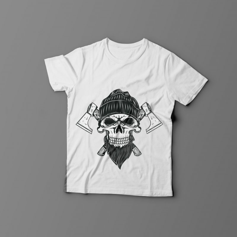 Skull with axes t shirt designs for merch teespring and printful