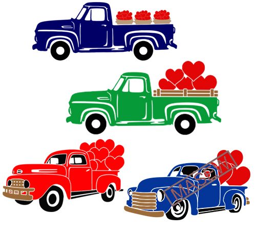 Valentine truck svg, valentine’s day svg, red truck with heart svg, valentine svg, cutting files for cricut & silhouette cameo eps svg png dxf digital t shirt vector art