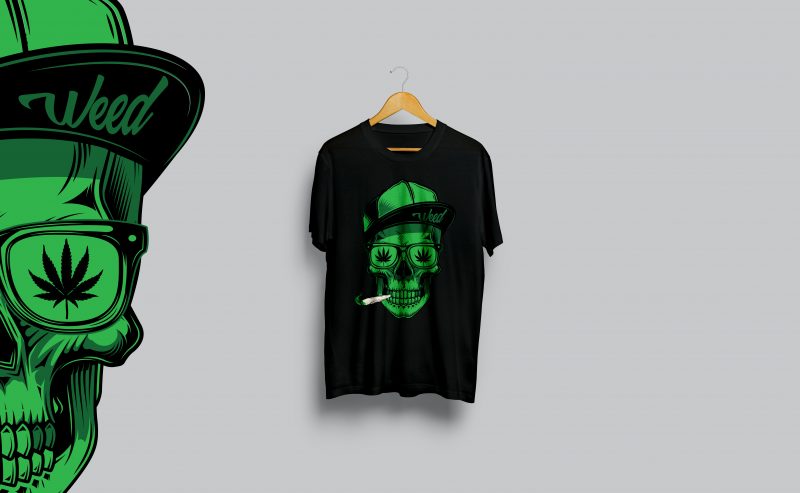 Vector skull with weed joint Premium T Shirt design t shirt design graphic
