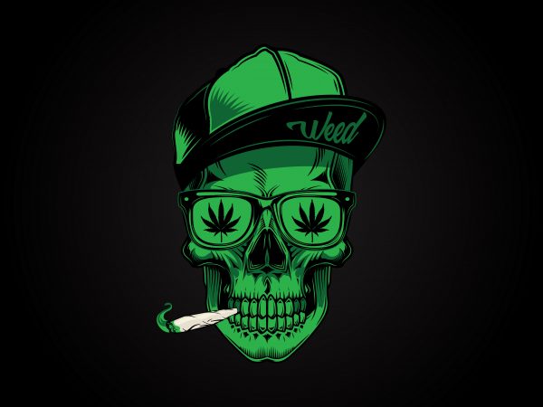 Vector skull with weed joint premium t shirt design