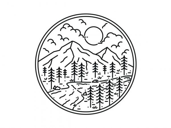 River and mountain t-shirt design for commercial use River and mountain t-shirt design for commercial use