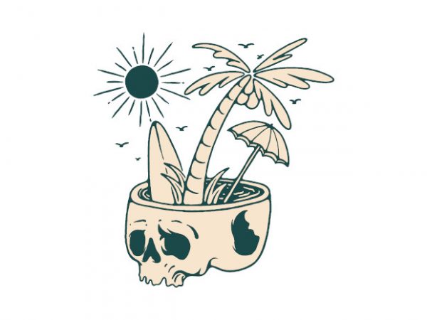 Skull summer t shirt design for download