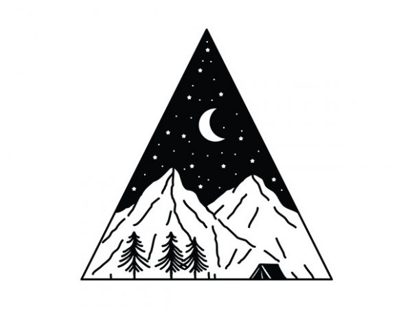 Night camping triangle t shirt design for sale
