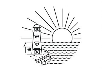 Light House and Sunset t shirt design for download