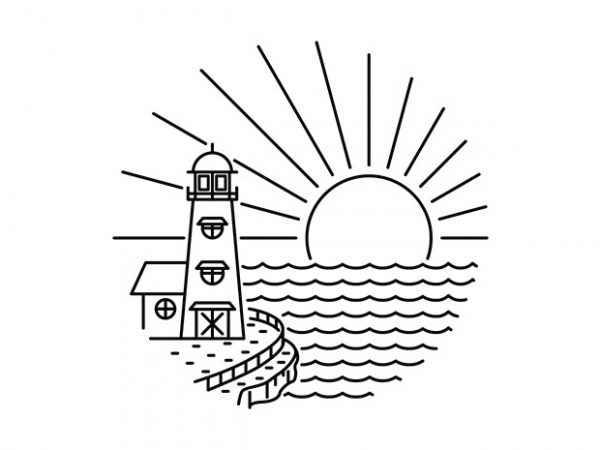 Light house and sunset t shirt design for download