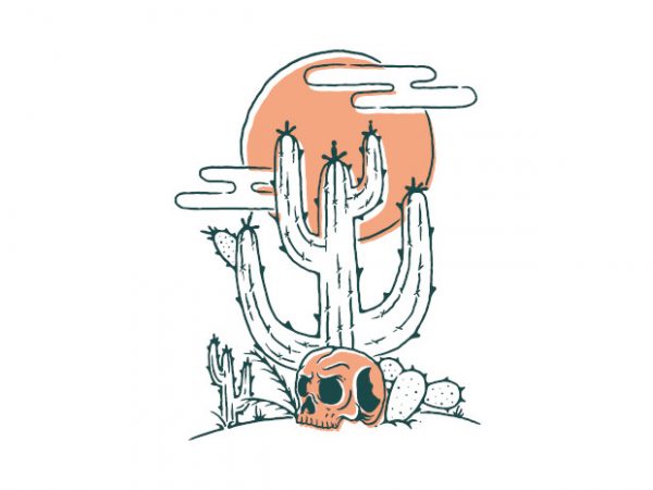 Skull and cactus t shirt design for sale