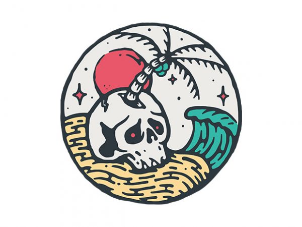 Skull and beach t shirt design for download