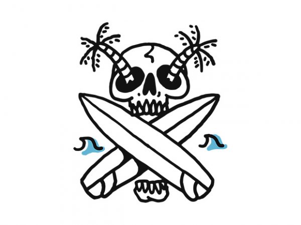 Skull surf beach t shirt design for download