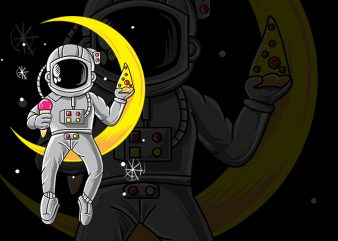 Astronout Chill with Pizza and ice cream at Moon t shirt design for purchase