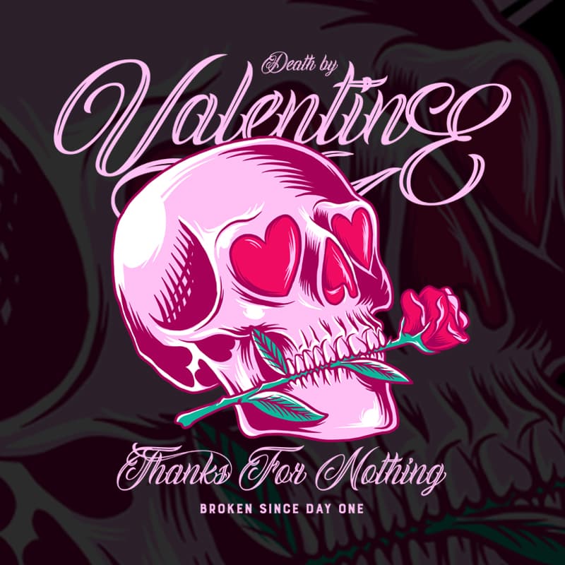 Death by Valentine PNG PSD transparant background t-shirt design for commercial use