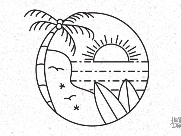 Surf line art stamp in modern flat style. paradise t-shirt design for sale